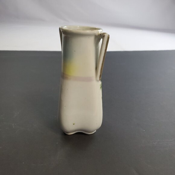Vintage Nippon Vase Porcelain Painted Floral Design with Handles 5'' Tall - Picture 5 of 9